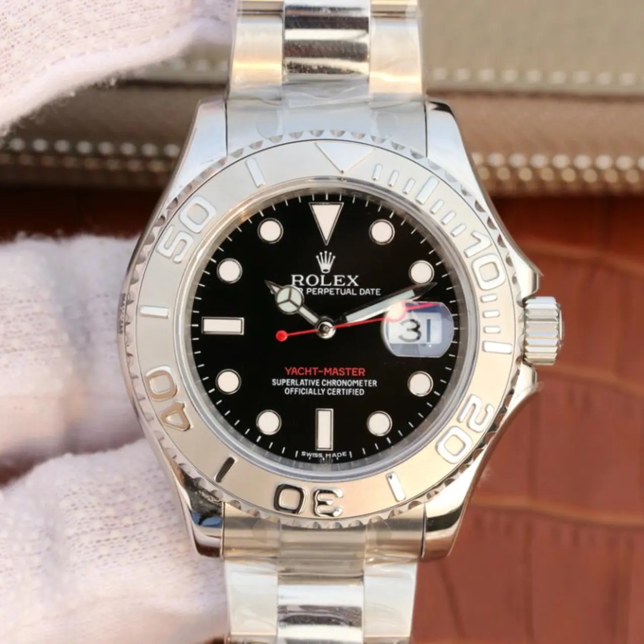 Rolex YACHT MASTER 1 PURE SILVER ( BLACK & WHITE DIAL ) STAINLESS STEEL 40MM - LITELUX
