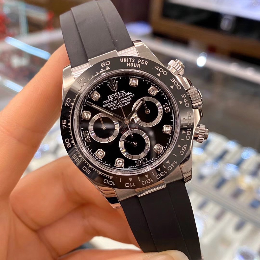 Rolex Daytona White Gold Black Dial Oysterflex Strap 116519LN-0025 Unworn - LITELUX