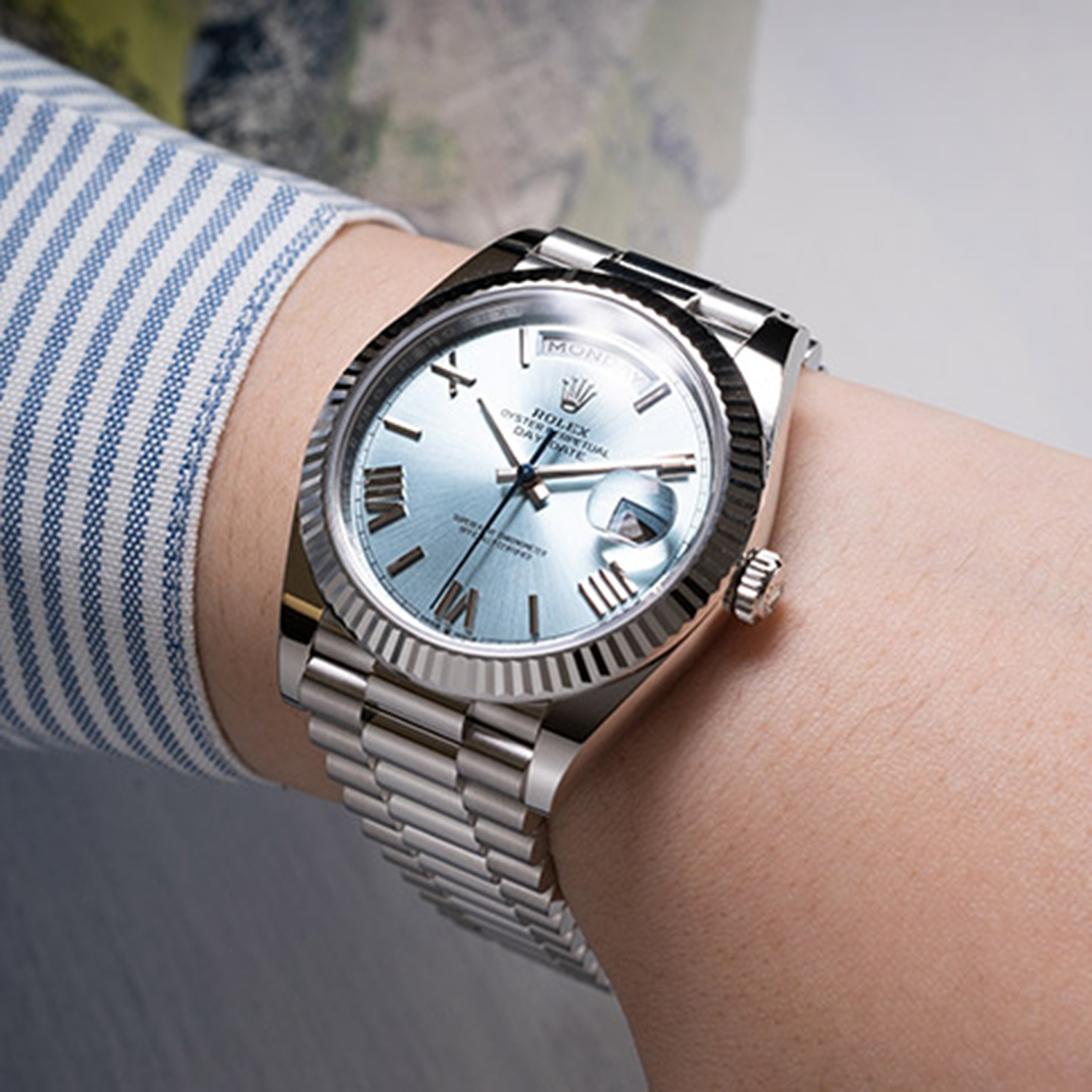 Rolex Oyster Perpetual Day-Date President 40mm in Platinum with Ice-Blue Dial Men's Watch 228236-0012 Unworn - LITELUX
