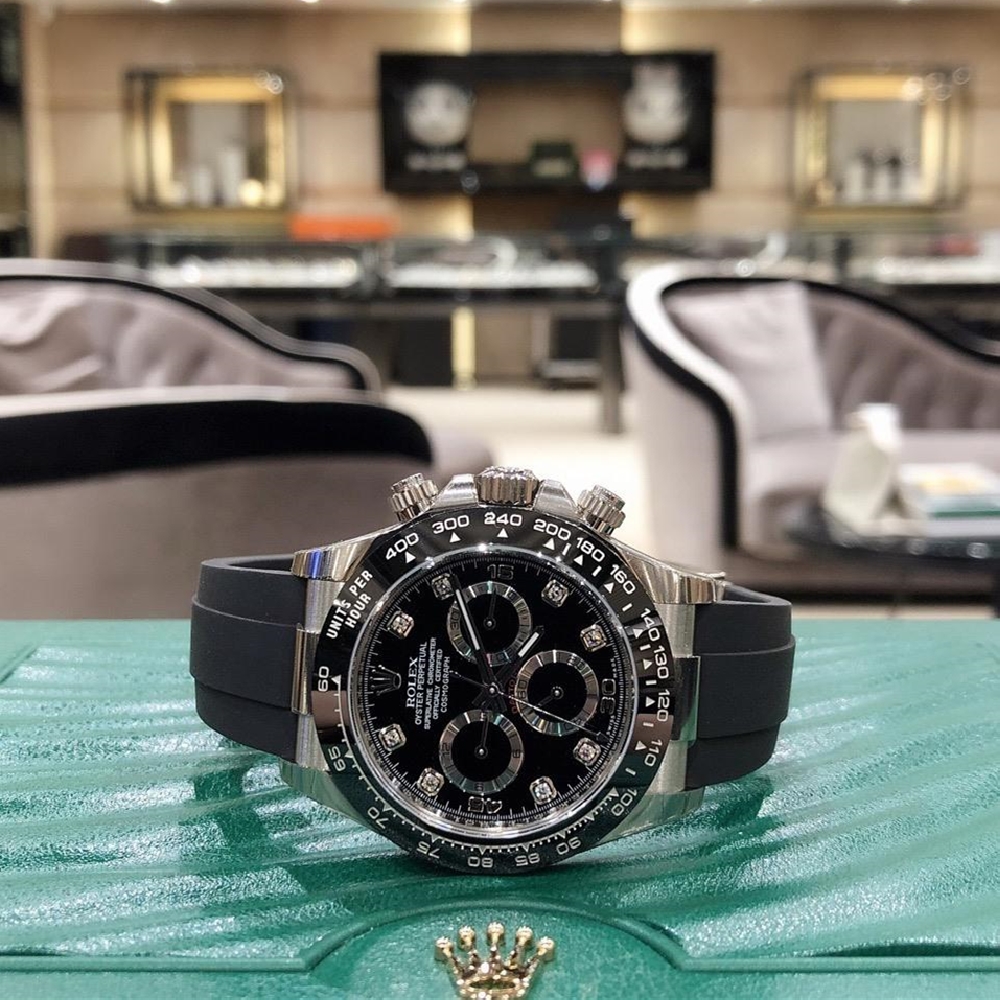 Rolex Daytona White Gold Black Dial Oysterflex Strap 116519LN-0025 Unworn - LITELUX
