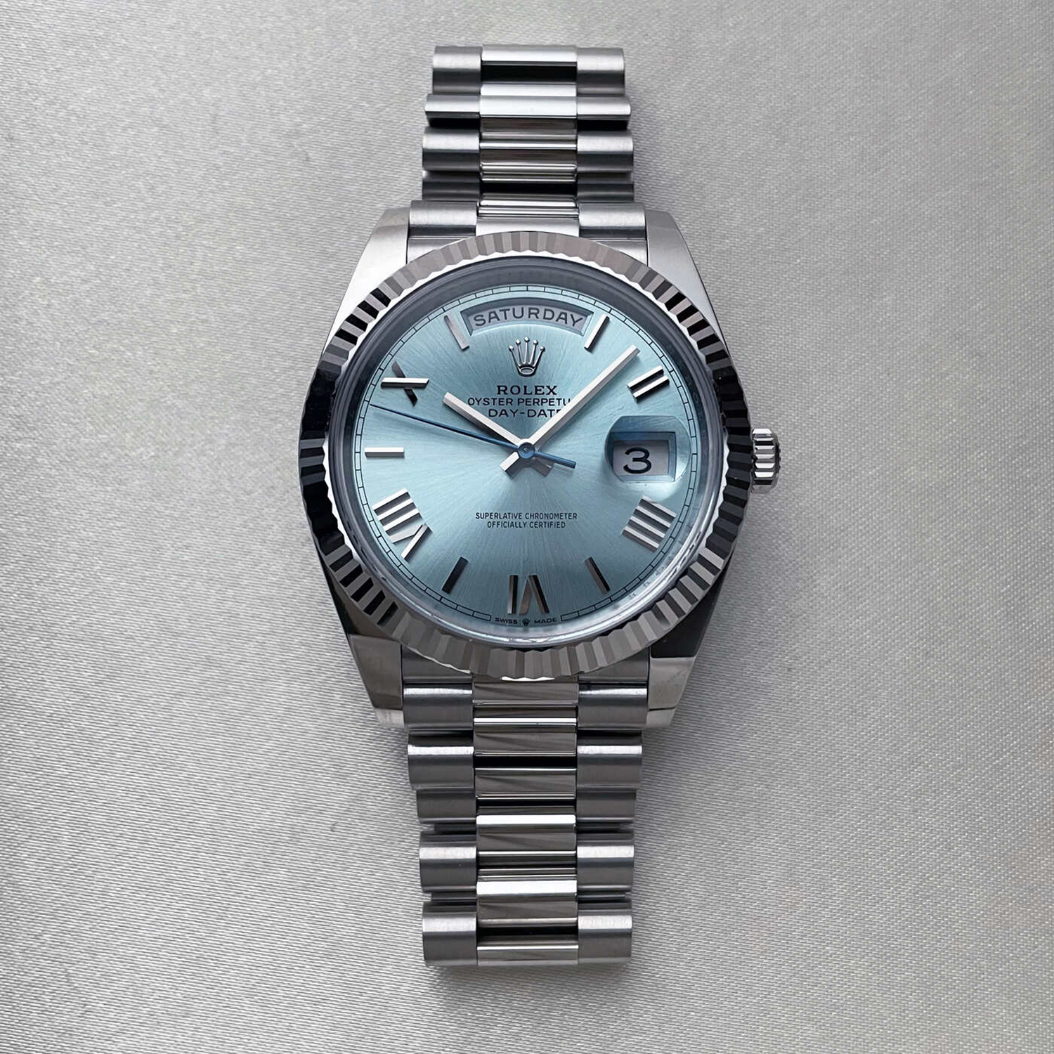 Rolex Oyster Perpetual Day-Date President 40mm in Platinum with Ice-Blue Dial Men's Watch 228236-0012 Unworn - LITELUX