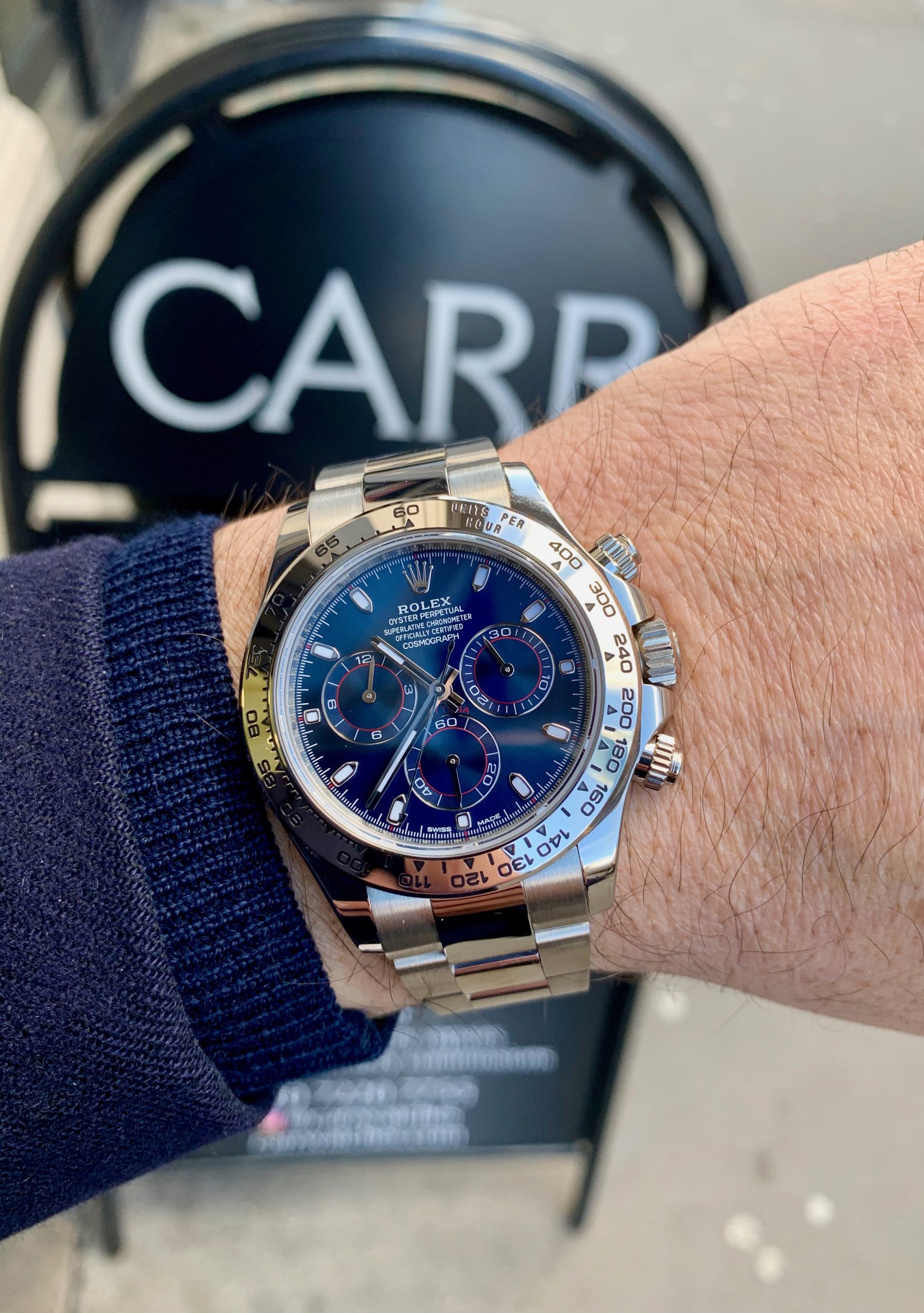 Rolex Daytona Blue Dial White Gold Chronograph Mens Watch - LITELUX