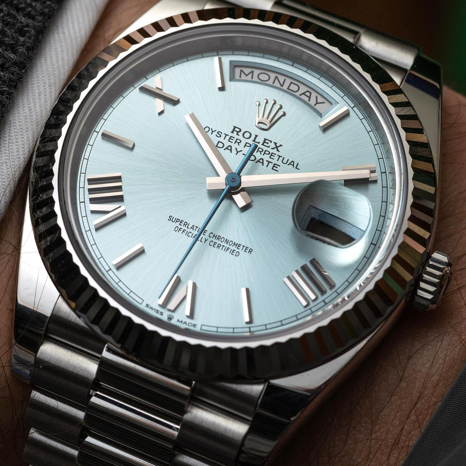 Rolex Oyster Perpetual Day-Date President 40mm in Platinum with Ice-Blue Dial Men's Watch 228236-0012 Unworn - LITELUX