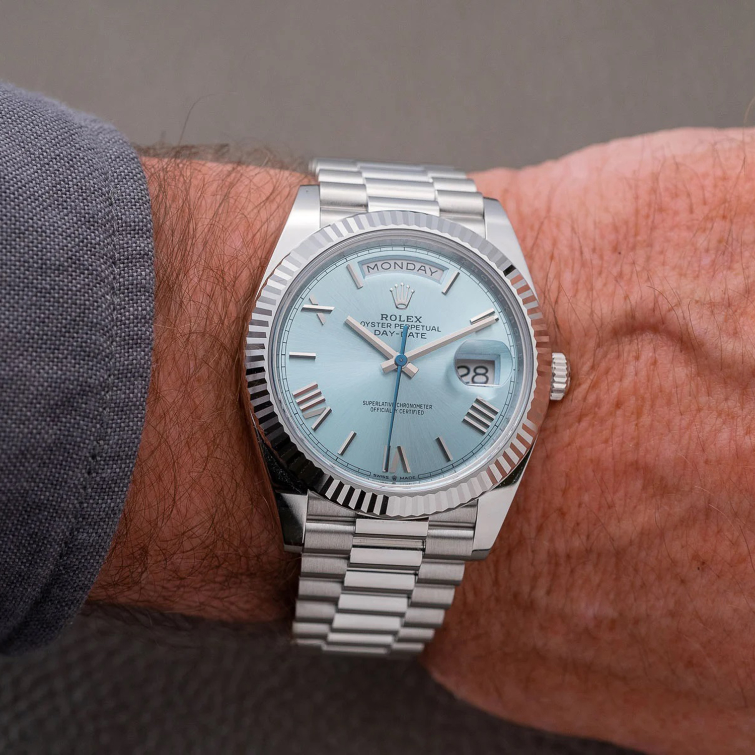 Rolex Oyster Perpetual Day-Date President 40mm in Platinum with Ice-Blue Dial Men's Watch 228236-0012 Unworn - LITELUX