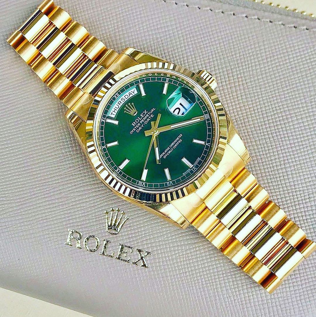 Rolex Day-Date Oyster 40 mm Yellow Gold Green Dial 228238 - LITELUX