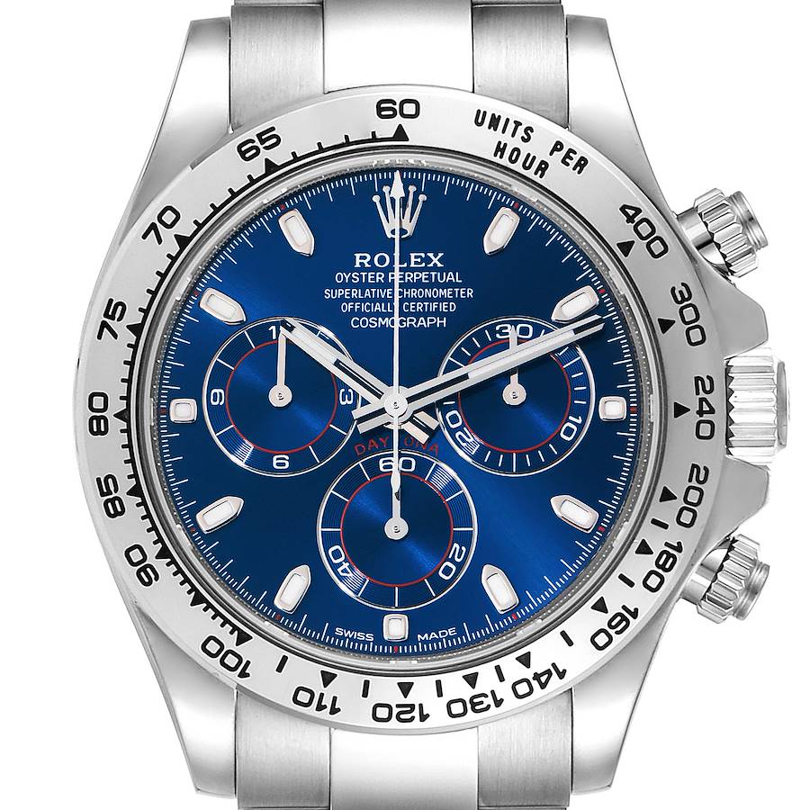 Rolex Daytona Blue Dial White Gold Chronograph Mens Watch - LITELUX