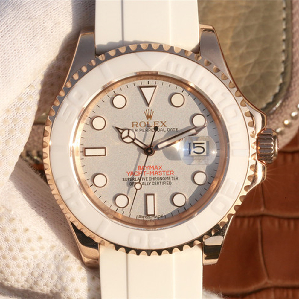 Yacht-Master 1 Baymax Rose Gold Mix White Rubber Strap 40mm - LITELUX