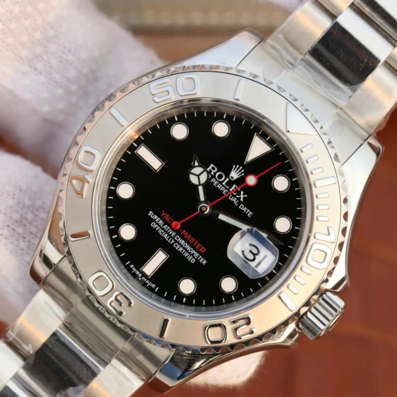 Rolex YACHT MASTER 1 PURE SILVER ( BLACK & WHITE DIAL ) STAINLESS STEEL 40MM - LITELUX