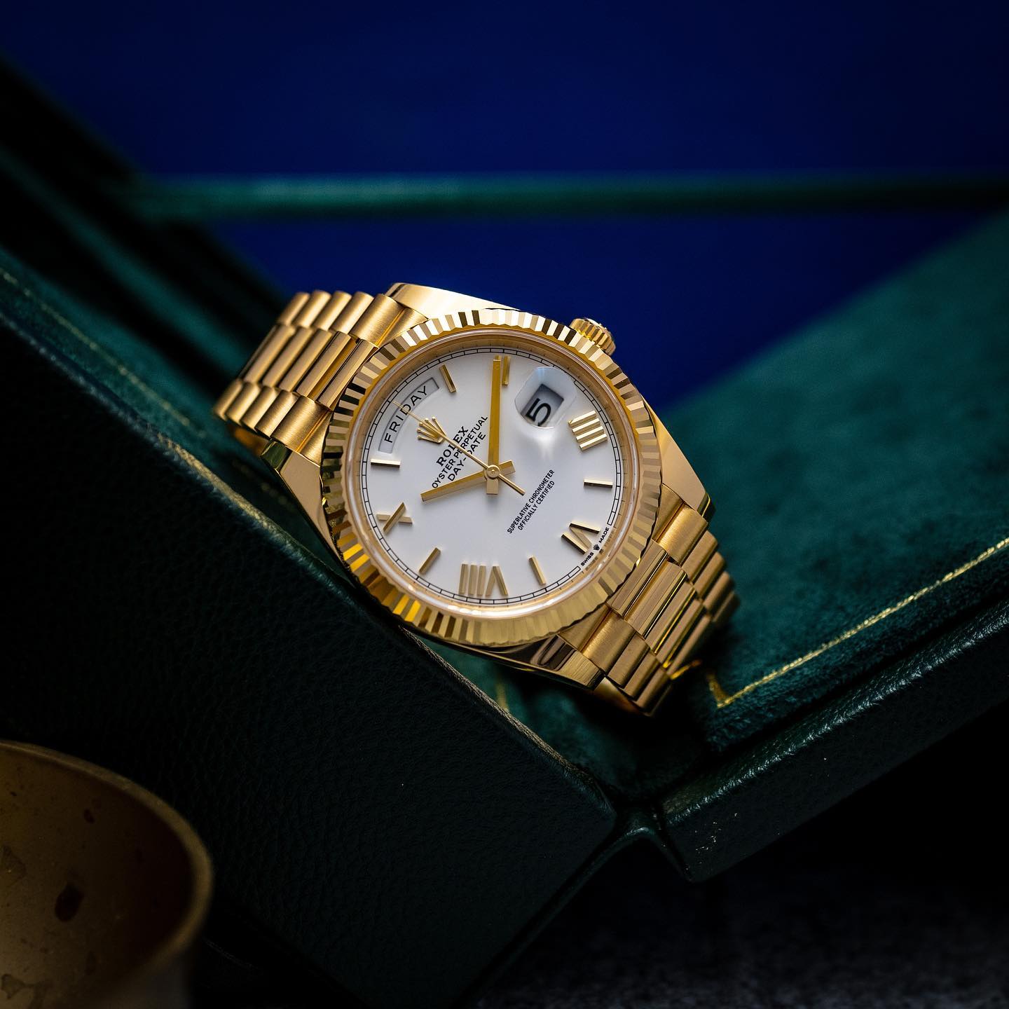 ROLEX 228238 DAY-DATE 40MM PRESIDENT 18K YELLOW GOLD SILVER ROMAN DIAL - LITELUX