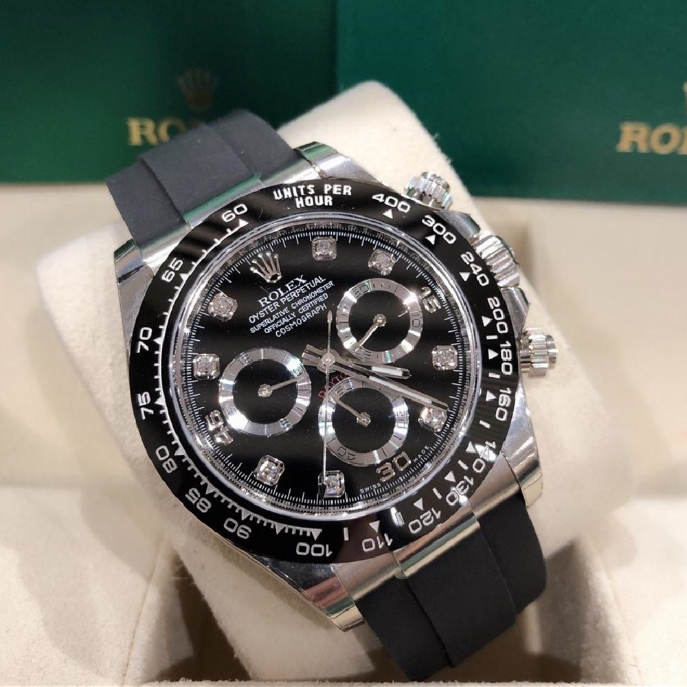 Rolex Daytona White Gold Black Dial Oysterflex Strap 116519LN-0025 Unworn - LITELUX