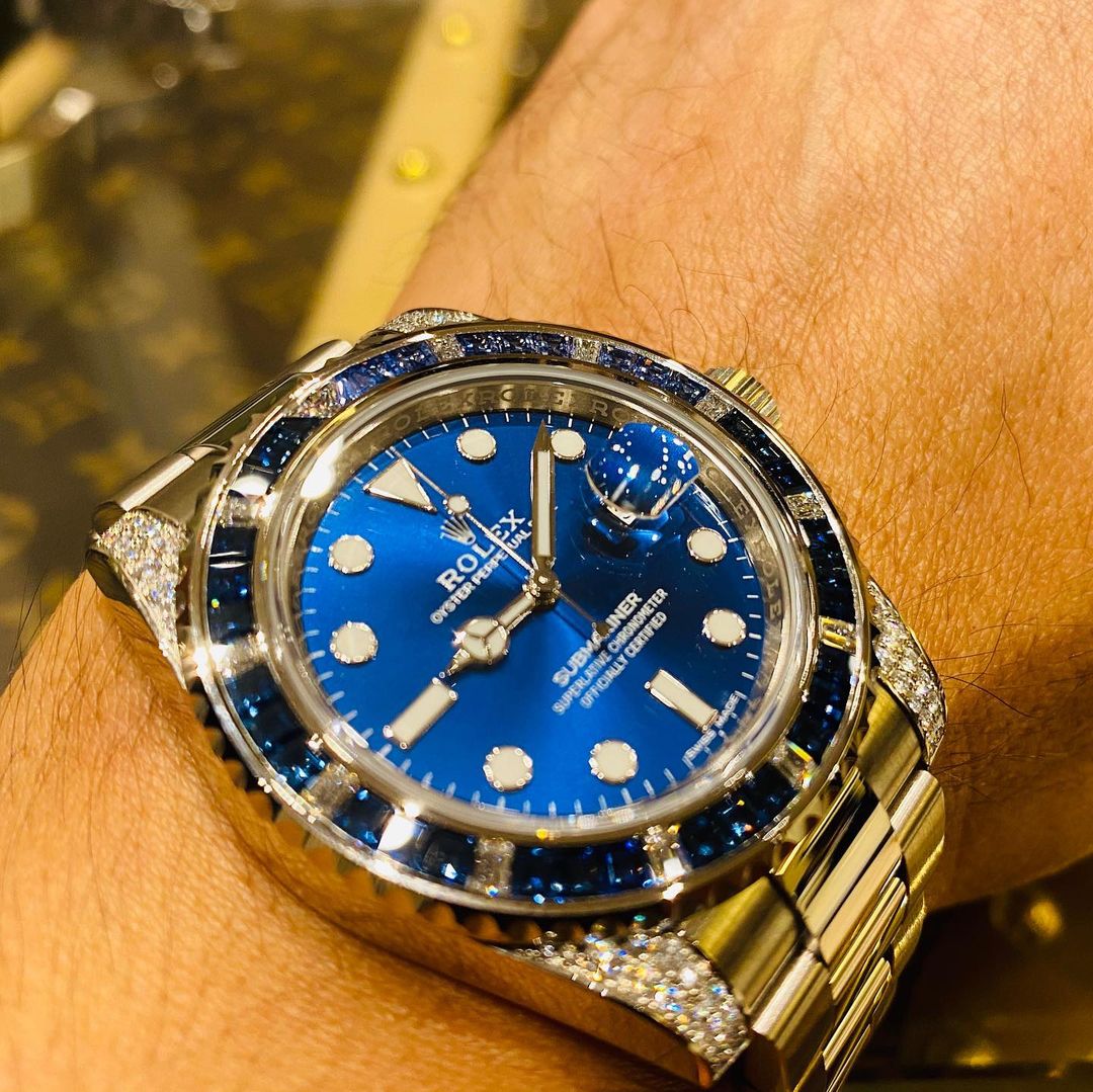 Rolex Submariner Date 116659 SABR 18K White Gold Diamonds Sapphires Unworn - LITELUX