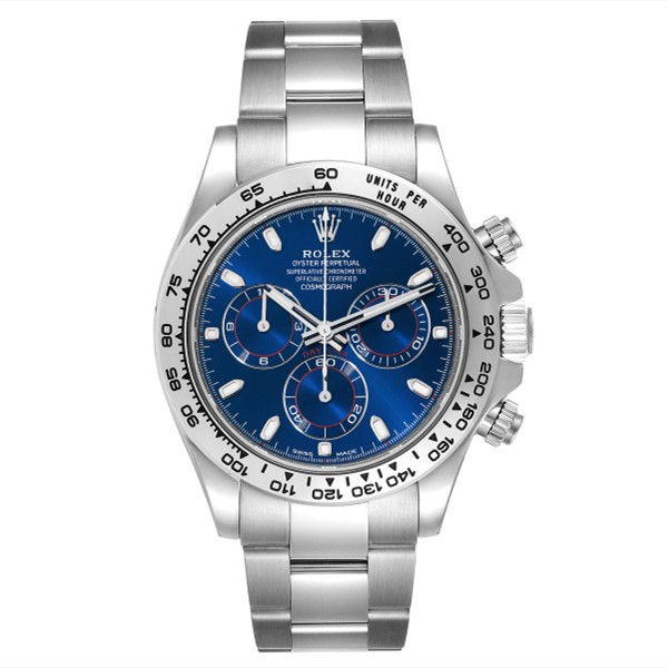 Rolex Daytona Blue Dial White Gold Chronograph Mens Watch - LITELUX