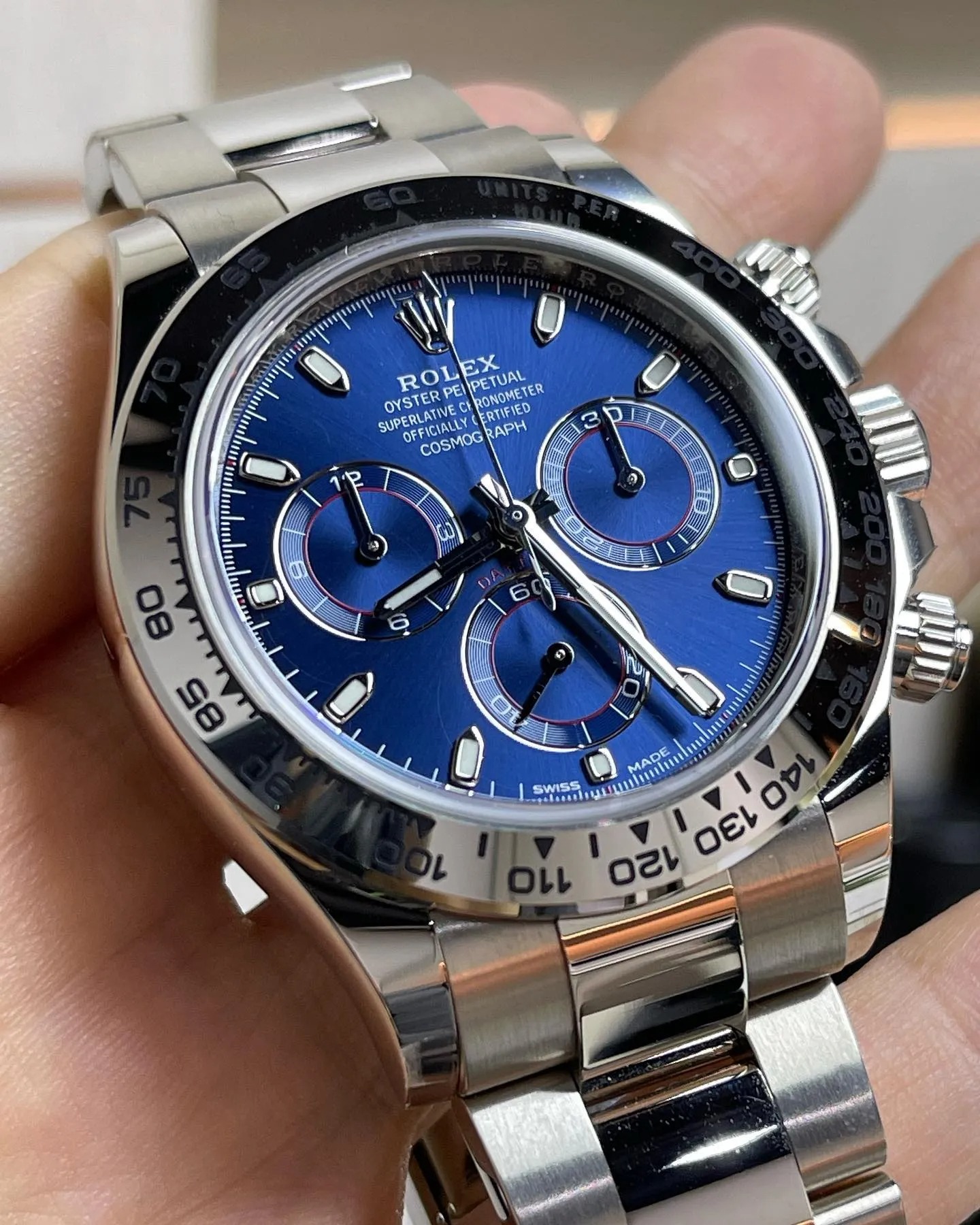 Rolex Daytona Blue Dial White Gold Chronograph Mens Watch - LITELUX