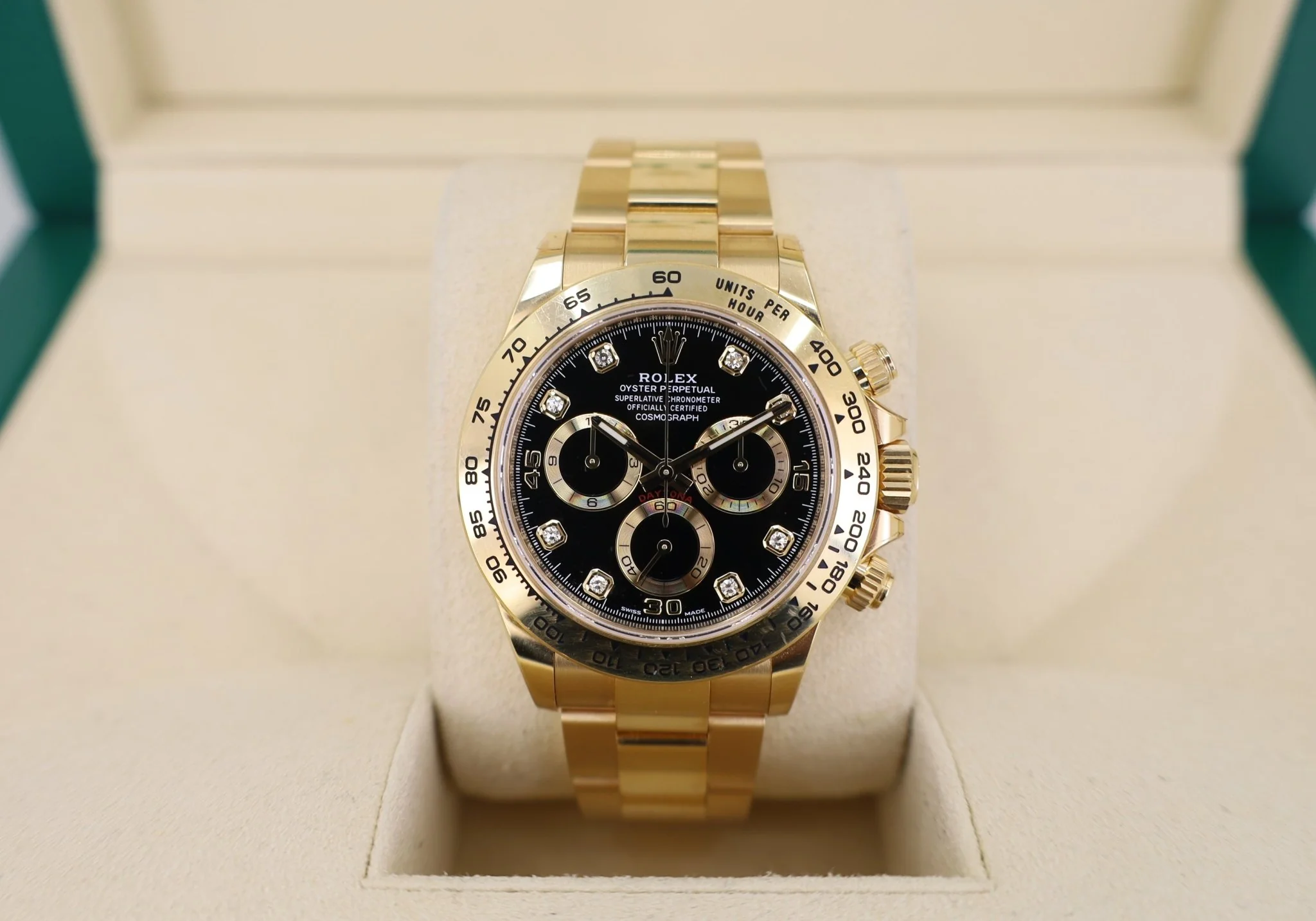 Rolex Yellow Gold Cosmograph Daytona 40 Watch - Black Diamond Dial - 116508 bkd - LITELUX