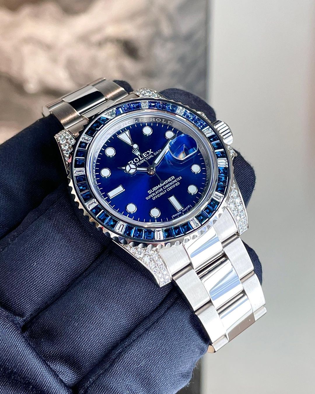Rolex Submariner Date 116659 SABR 18K White Gold Diamonds Sapphires Unworn - LITELUX