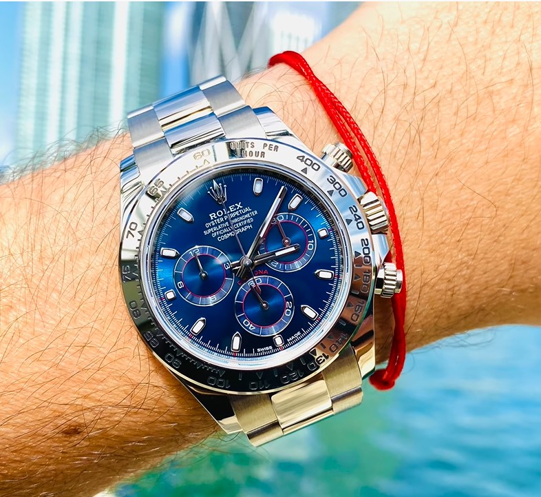 Rolex Daytona Blue Dial White Gold Chronograph Mens Watch - LITELUX
