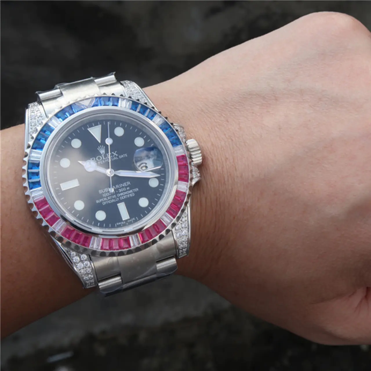Rolex SUBMARINER SILVER BLUE / RED DIAMOND 40MM - LITELUX