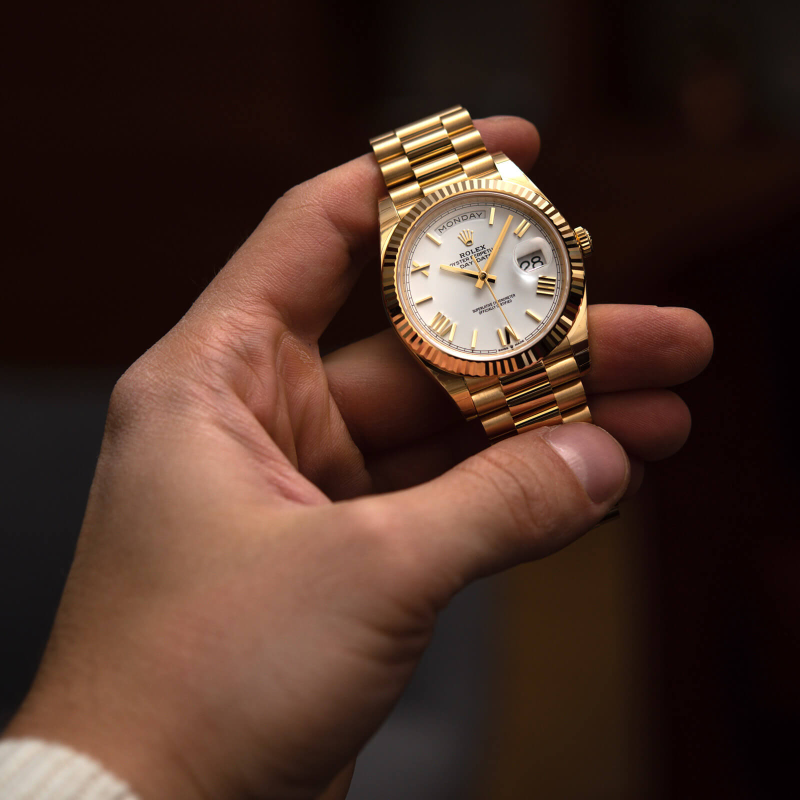 ROLEX 228238 DAY-DATE 40MM PRESIDENT 18K YELLOW GOLD SILVER ROMAN DIAL - LITELUX
