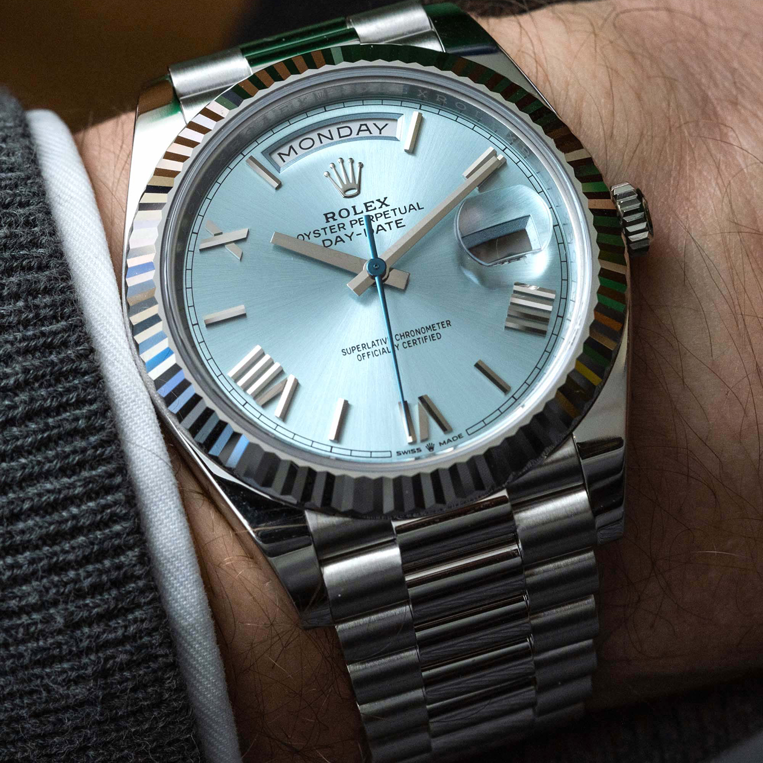 Rolex Oyster Perpetual Day-Date President 40mm in Platinum with Ice-Blue Dial Men's Watch 228236-0012 Unworn - LITELUX
