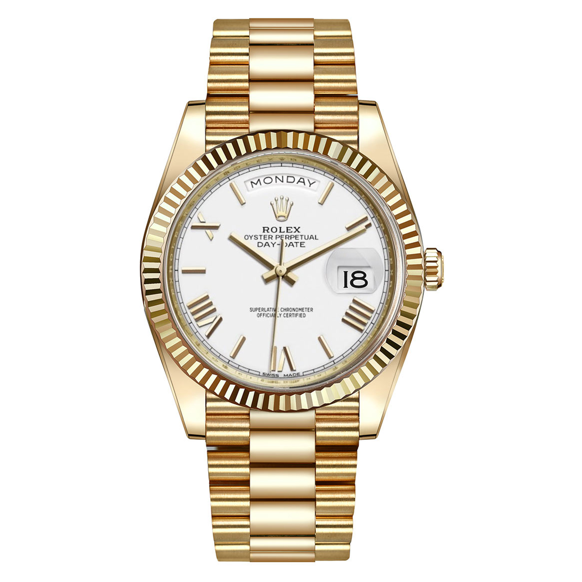 ROLEX 228238 DAY-DATE 40MM PRESIDENT 18K YELLOW GOLD SILVER ROMAN DIAL - LITELUX
