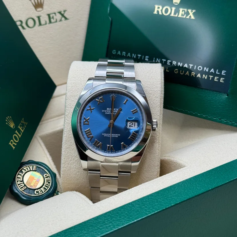 RLX Datejust 41mm 126300 Blue Roman Oyster Stainless Steel Watch - LITELUX