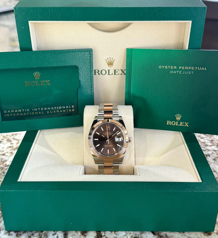 RLX Datejust 41mm 126301 Chocolate Index Oyster Steel and Everose Gold Watch - LITELUX