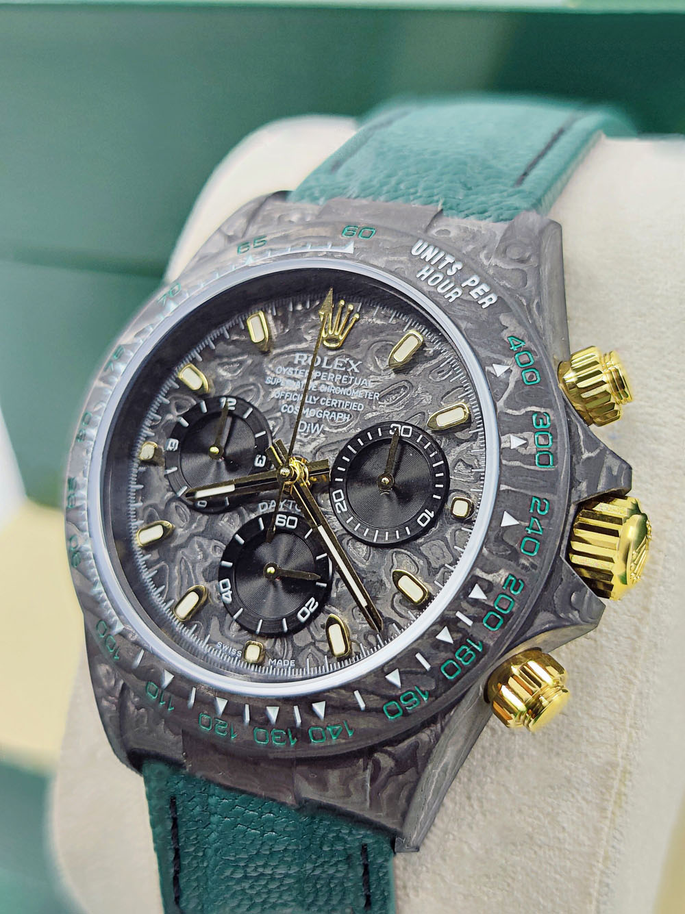 12A(Swiss movement)Rolex Cosmograph Daytona DIW Carbon Emerald Green Swiss Replica Watch | Custom Made Limited Edition | - LITELUX