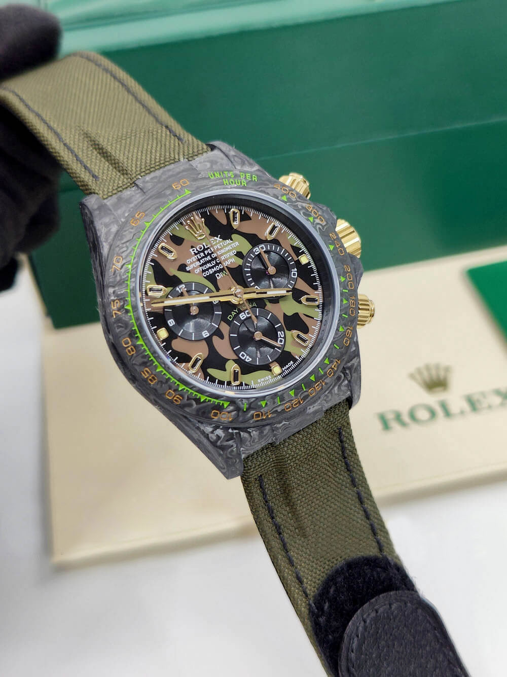 12A(Swiss movement)Rolex Cosmograph Daytona DIW Carbon Military Green Swiss Replica Watch | Custom Made Limited Edition | - LITELUX