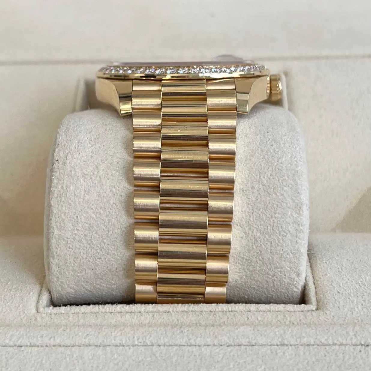 RLX Day-Date 40mm Champagne Diamond Dial and Bezel Yellow Gold President Bracelet 228348RBR-0002 - LITELUX