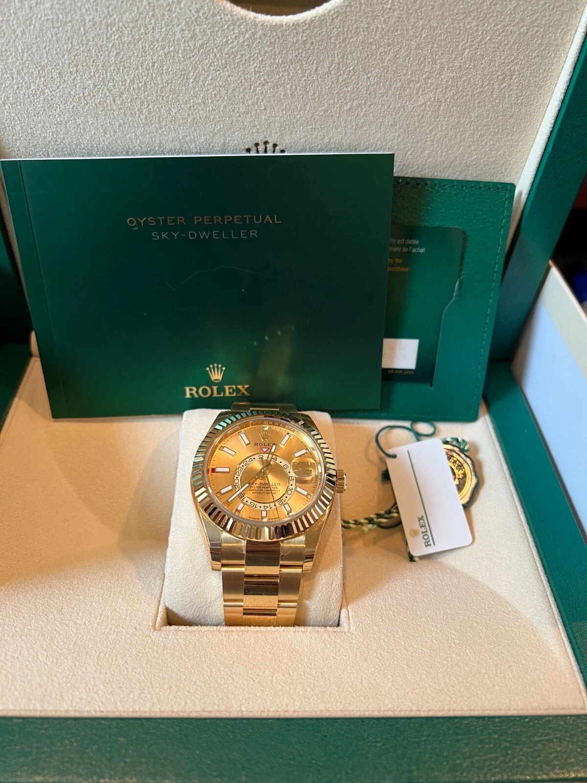 RLX Sky-Dweller 42mm 336938-0001 Yellow Gold Champagne Dial - LITELUX