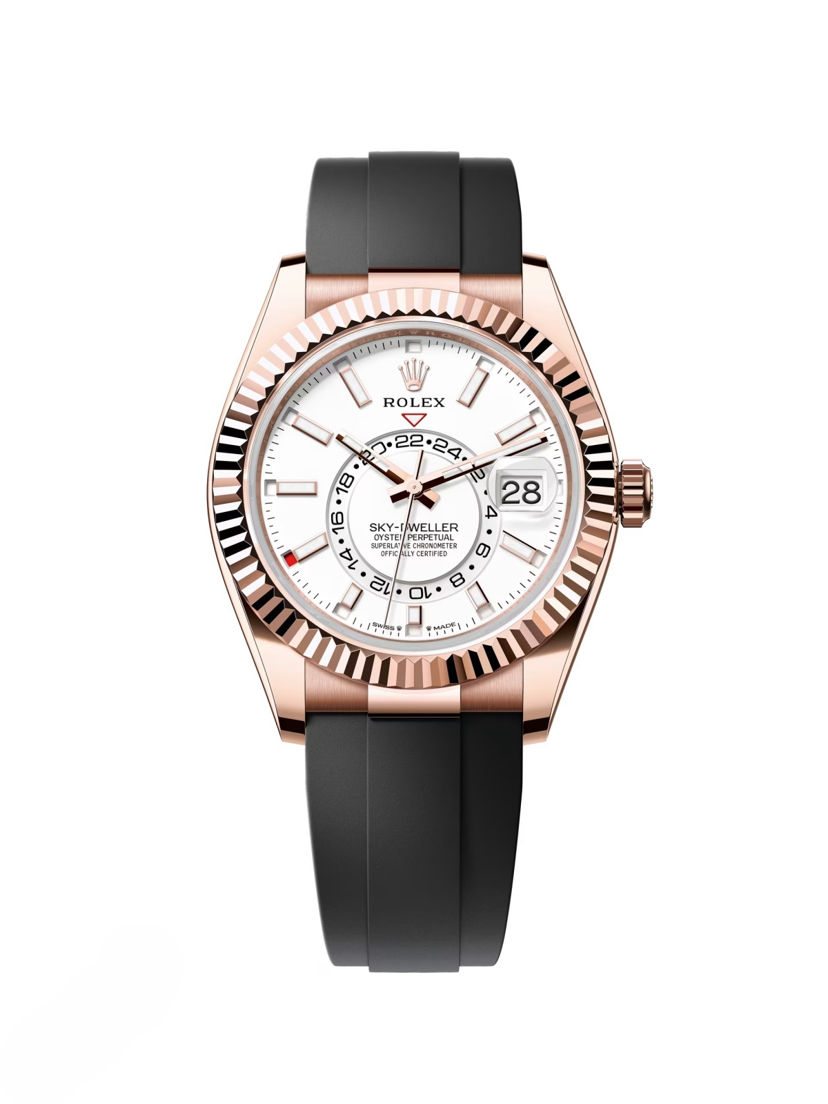 RLX Sky-Dweller 42mm Rose Gold White Dial Oysterflex - 336235 - LITELUX