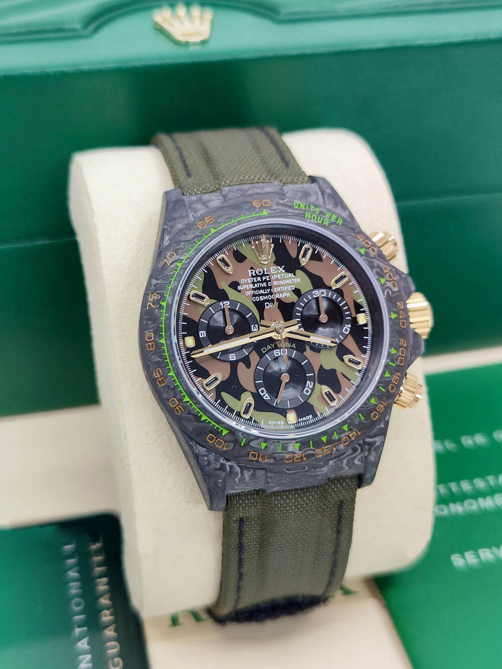 12A(Swiss movement)Rolex Cosmograph Daytona DIW Carbon Military Green Swiss Replica Watch | Custom Made Limited Edition | - LITELUX