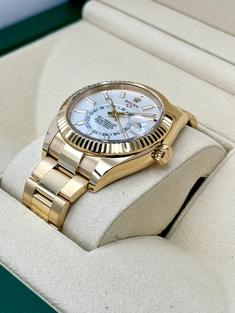 RLX Sky-Dweller 42mm 336938-0003 Yellow Gold White Dial - LITELUX