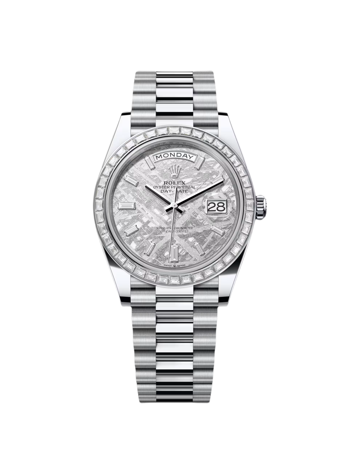 RLX Day-Date 40mm 228396TBR-0027 Meteoriate Baguette Diamond Dial and Bezel Watch - LITELUX