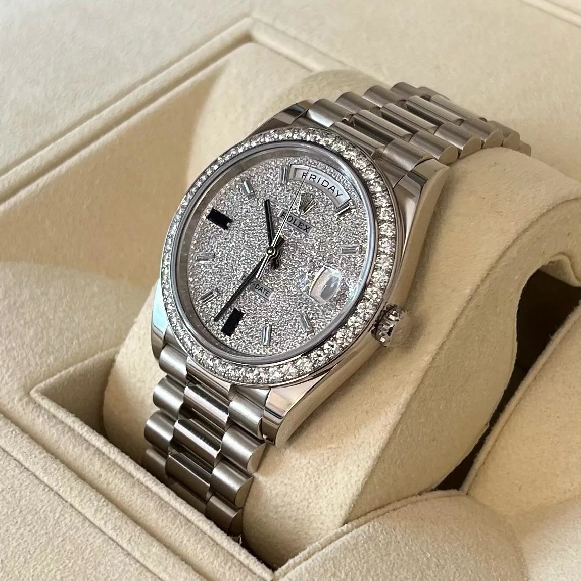 RLX 228349RBR-0036 Day-Date 40mm 18k White Gold Paved With Diamonds Watch - LITELUX