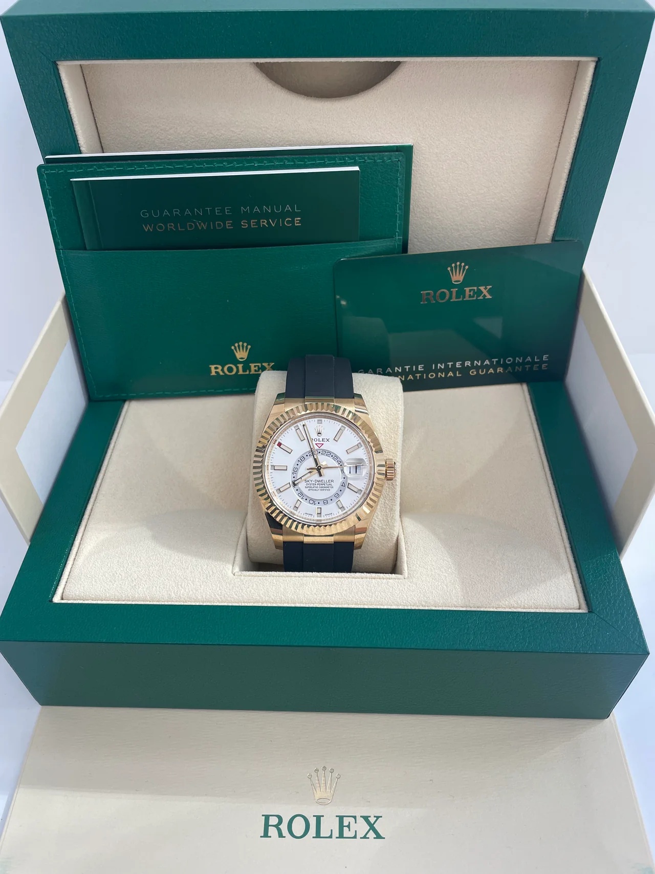 RLX Sky-Dweller 42mm 336238-0003 Yellow Gold White Dial Oysterflex - LITELUX