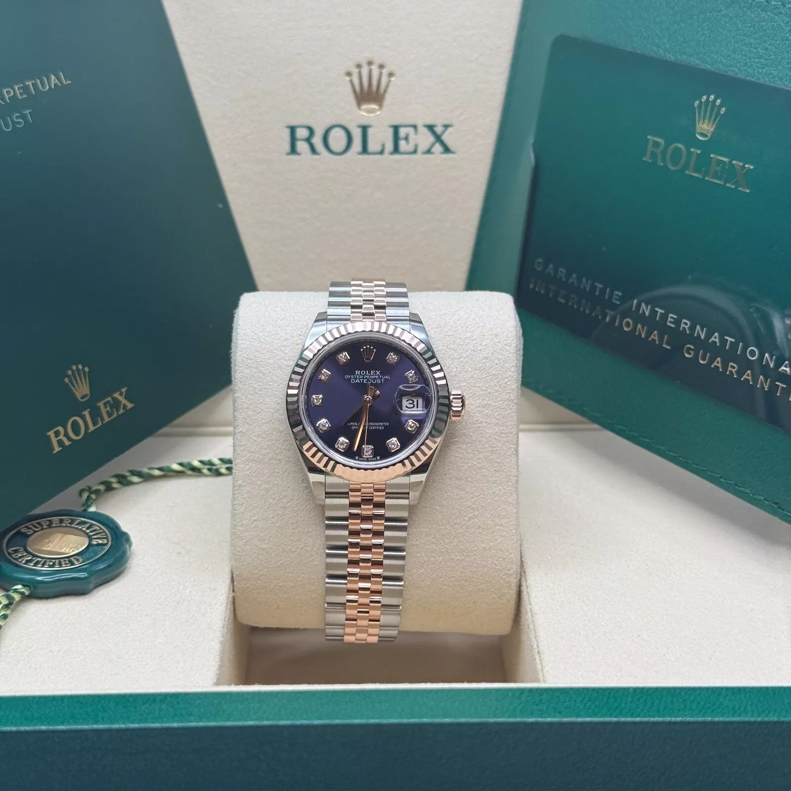 RLX Lady-Datejust 28mm 279171 Aubergine Diamond Oyster Stainless Steel and Rose Gold - LITELUX