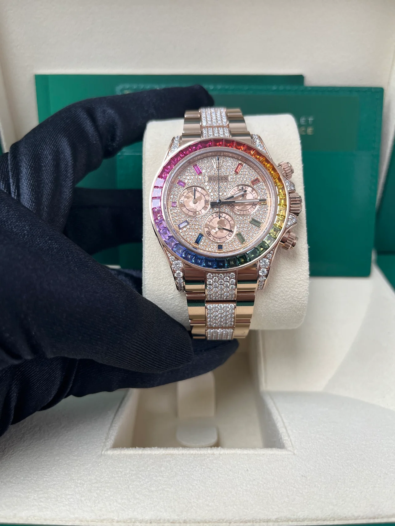 12A(Swiss movement)Rolex Cosmograph Everose Daytona Factory Diamond Rainbow Edition 40mm 116595RBOW - LITELUX