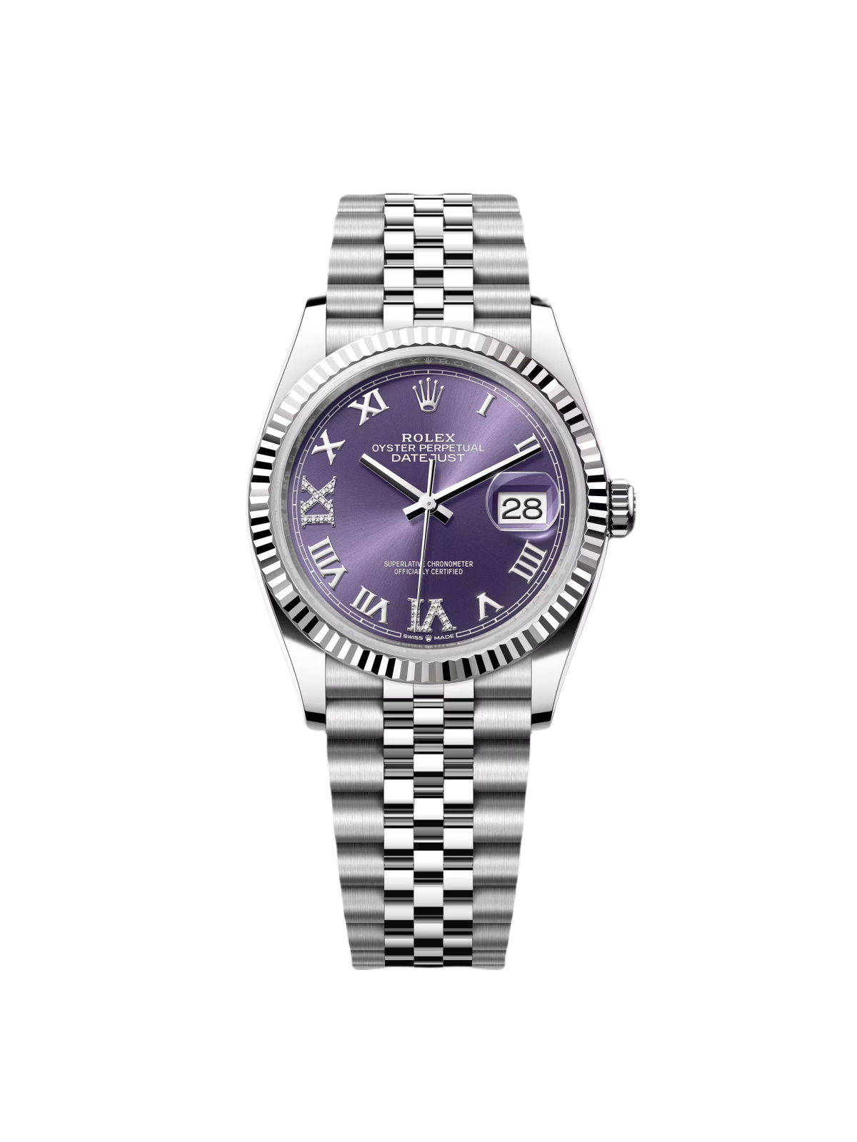 RLX Datejust 36mm 126234 Datejust Aubergine Purple Diamond Roman Oyster Stainless Steel - LITELUX