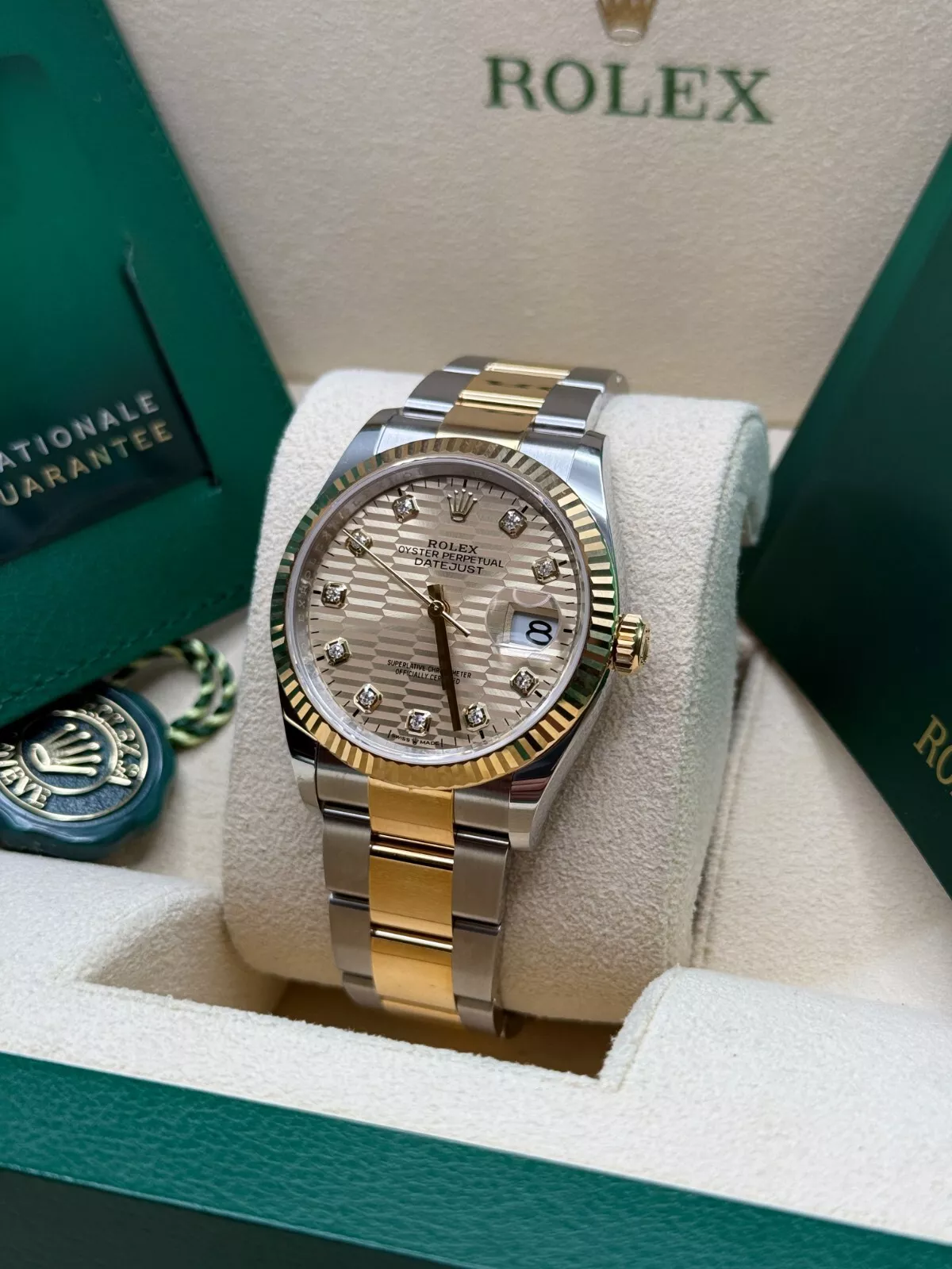 RLX Datejust 36mm 126233 Champagne Fluted Motif Diamond Dial Jubilee Bracelet - LITELUX