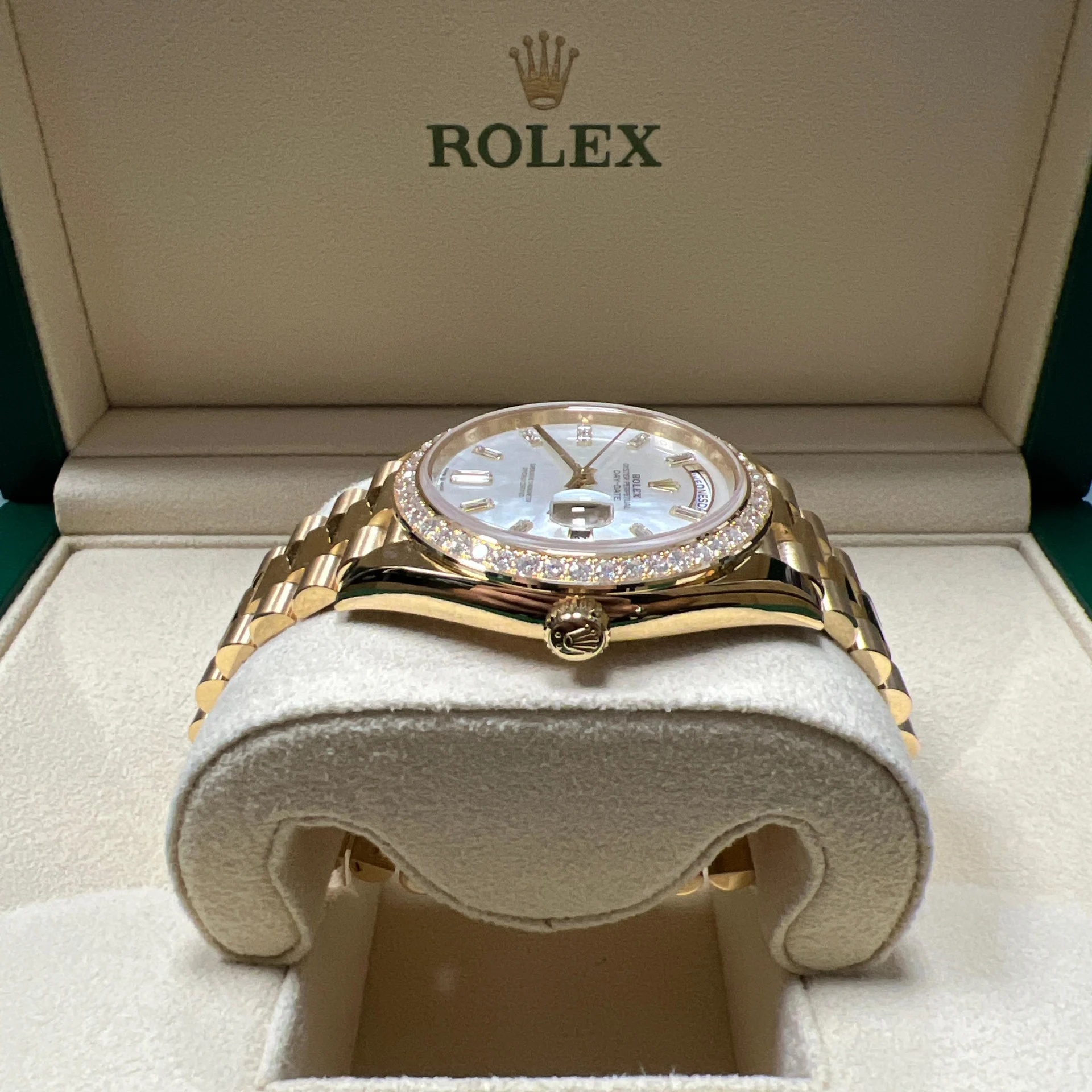 RLX Day-Date 40mm White Mother-of-Pearl Dial President Watch 228348RBR-0046 - LITELUX