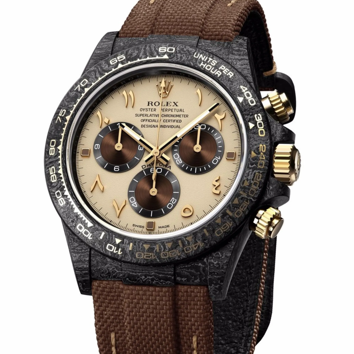 12A(Swiss movement)Rolex Cosmograph Daytona DIW Carbon “DESERT EAGLE ARABIC” 40mm Replica 1:1 – Top Quality Version - LITELUX