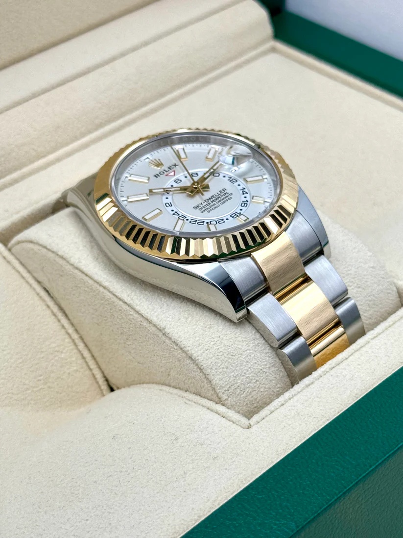 RLX Sky-Dweller 42mm 336933-0005 Two-Tone Yellow Gold White Dial Oyster - LITELUX