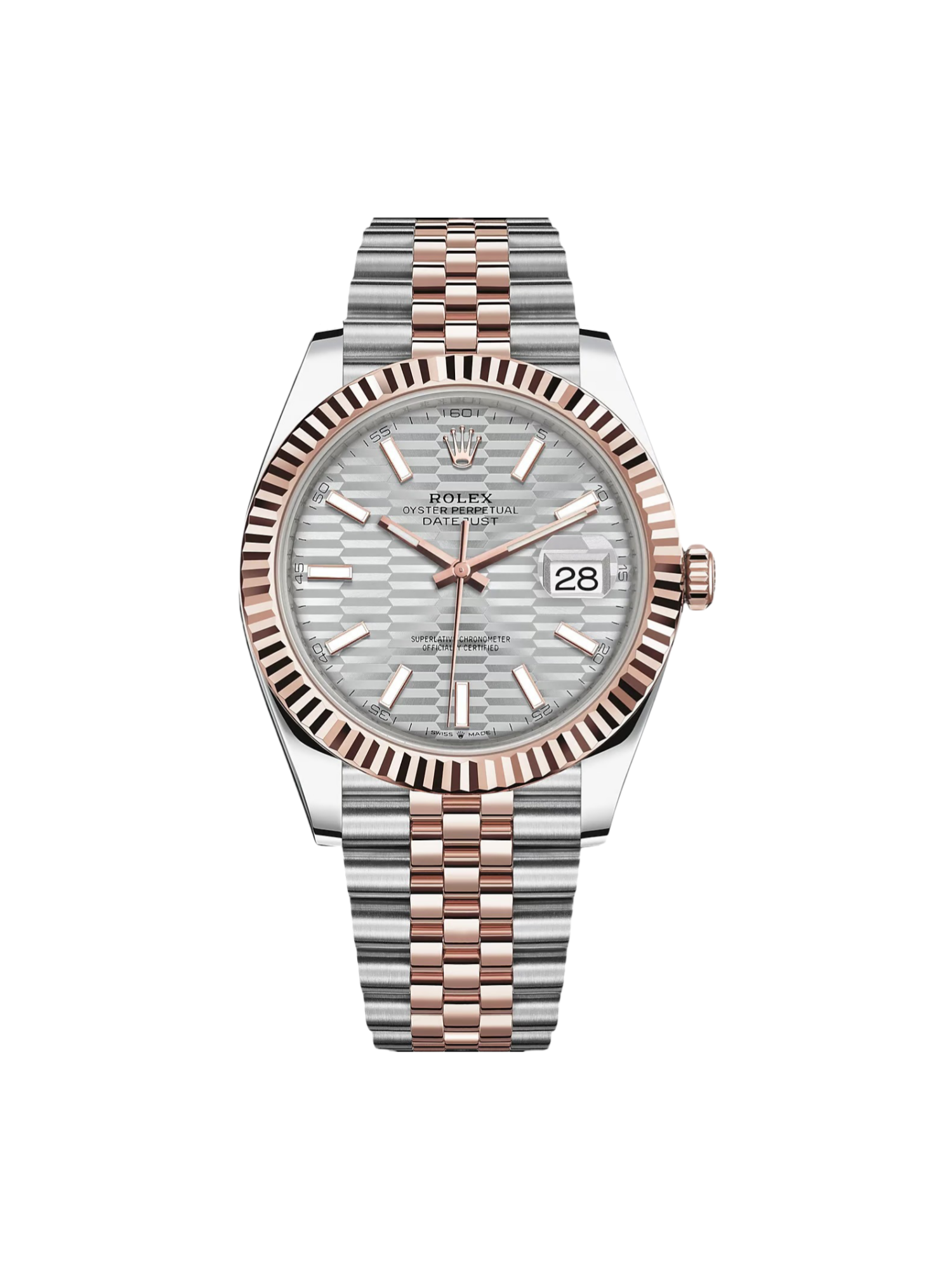 RLX Datejust 41mm 126331 Silver Fluted Motif Dial Two Tone Stainless Steel & 18K Rose Gold Jubilee Bracelet Men's Watch - LITELUX
