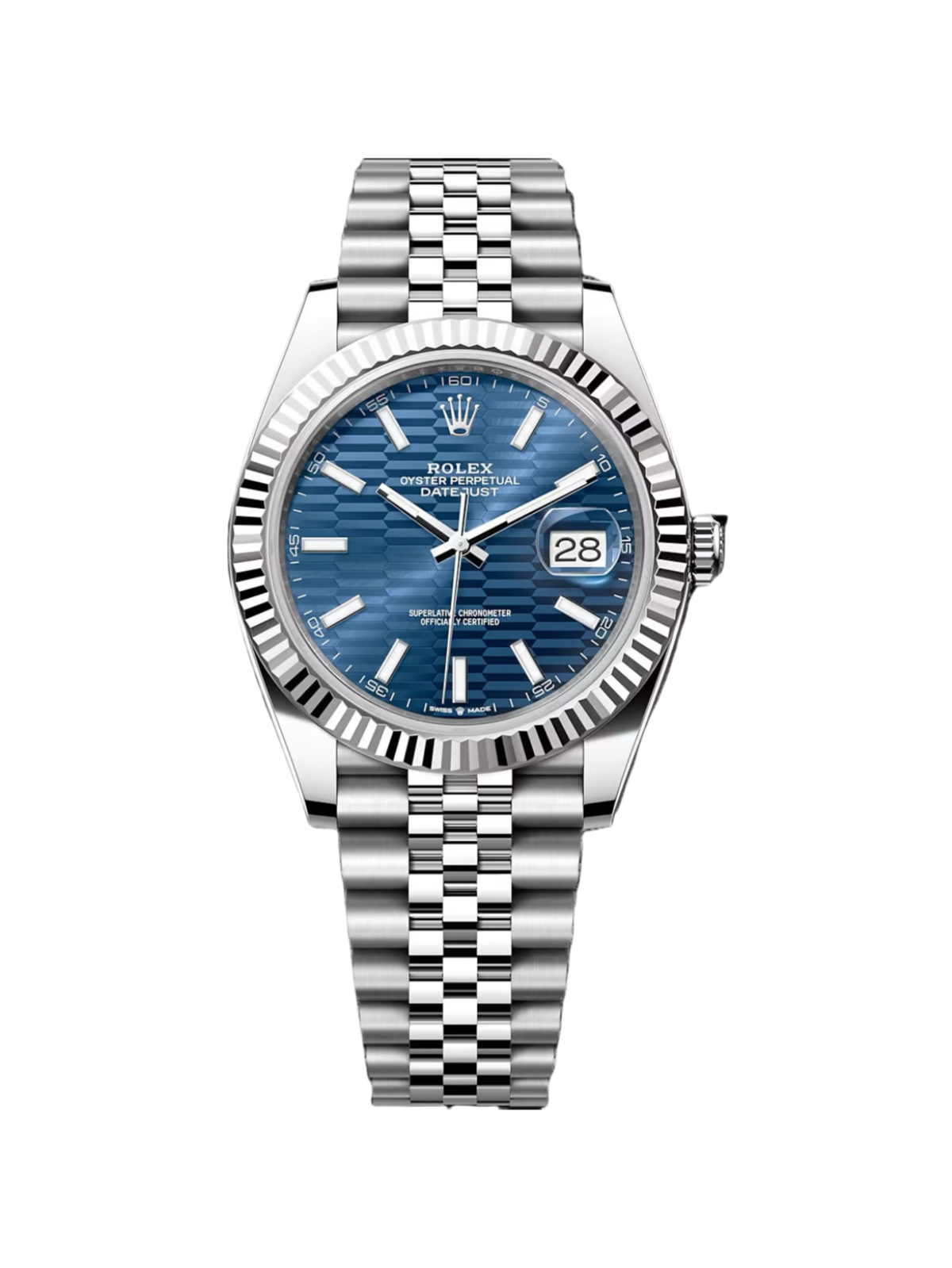 RLX Datejust 41mm Blue Fluted Motif Index Dial Jubilee Bracelet Watch - 126334 - LITELUX