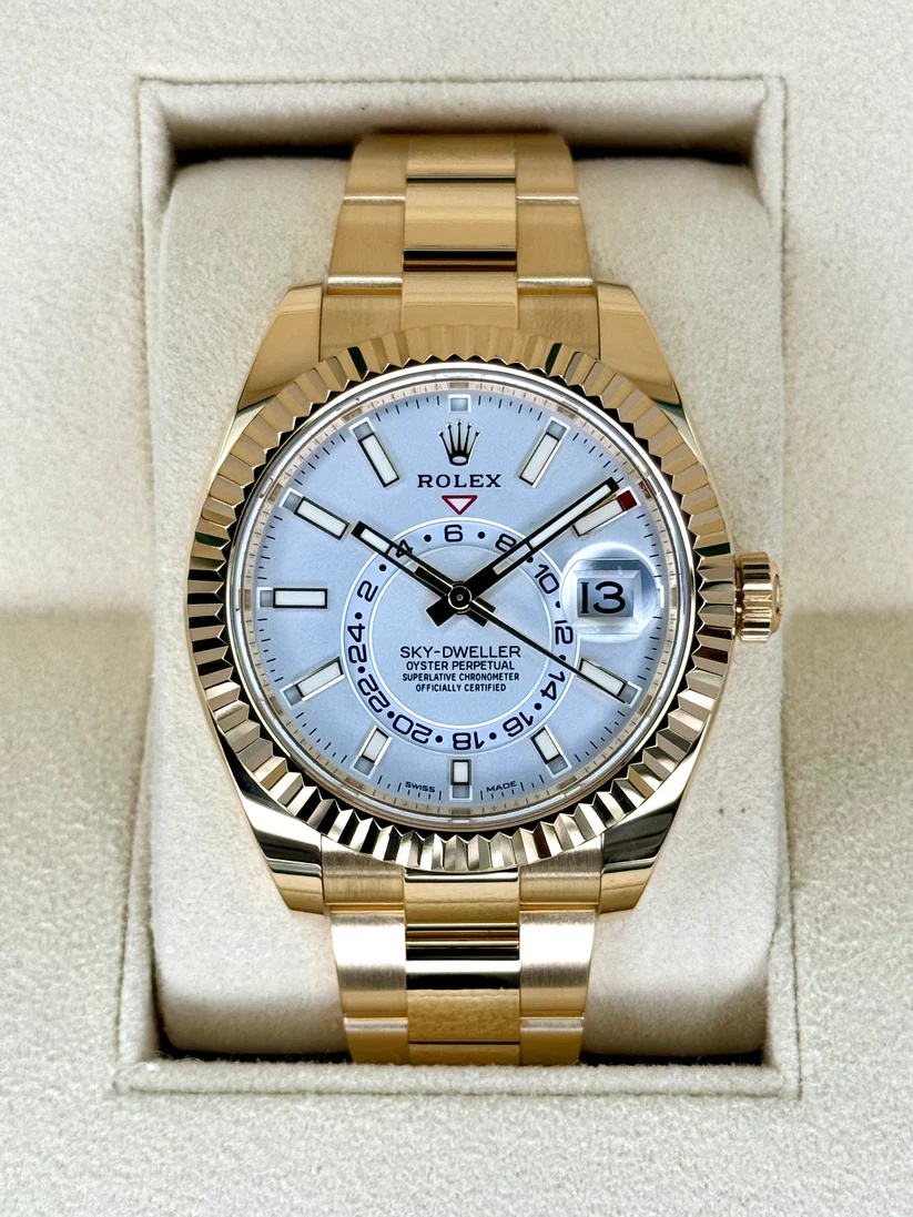 RLX Sky-Dweller 42mm 336938-0003 Yellow Gold White Dial - LITELUX