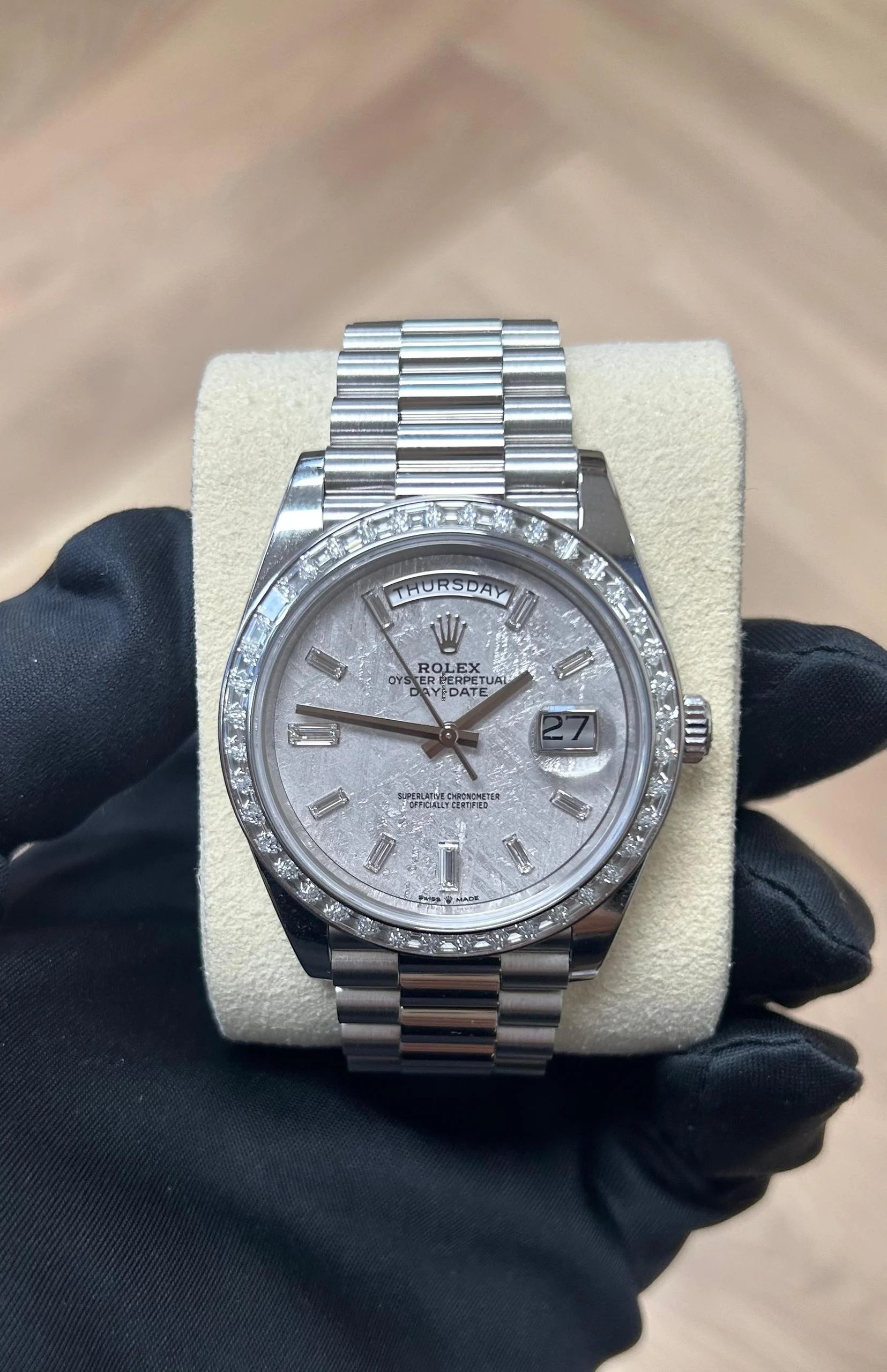 RLX Day-Date 40mm 228396TBR-0027 Meteoriate Baguette Diamond Dial and Bezel Watch - LITELUX