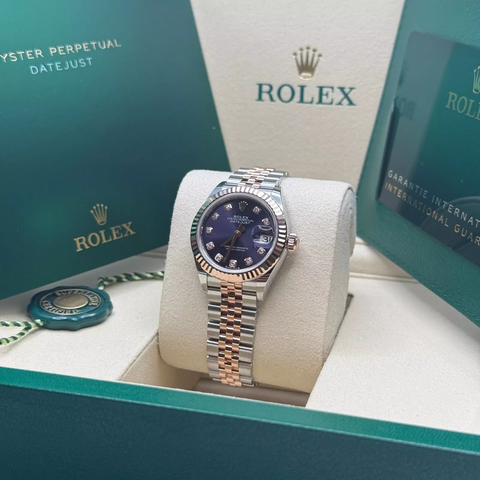 RLX Lady-Datejust 28mm 279171 Aubergine Diamond Oyster Stainless Steel and Rose Gold - LITELUX