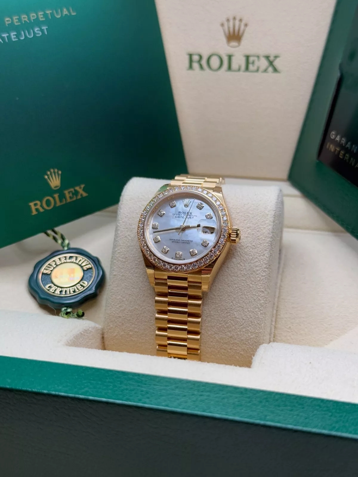 RLX Lady-Datejust 28mm 279138RBR White Mother-of-Pearl Dial President Bracelet Watch - LITELUX
