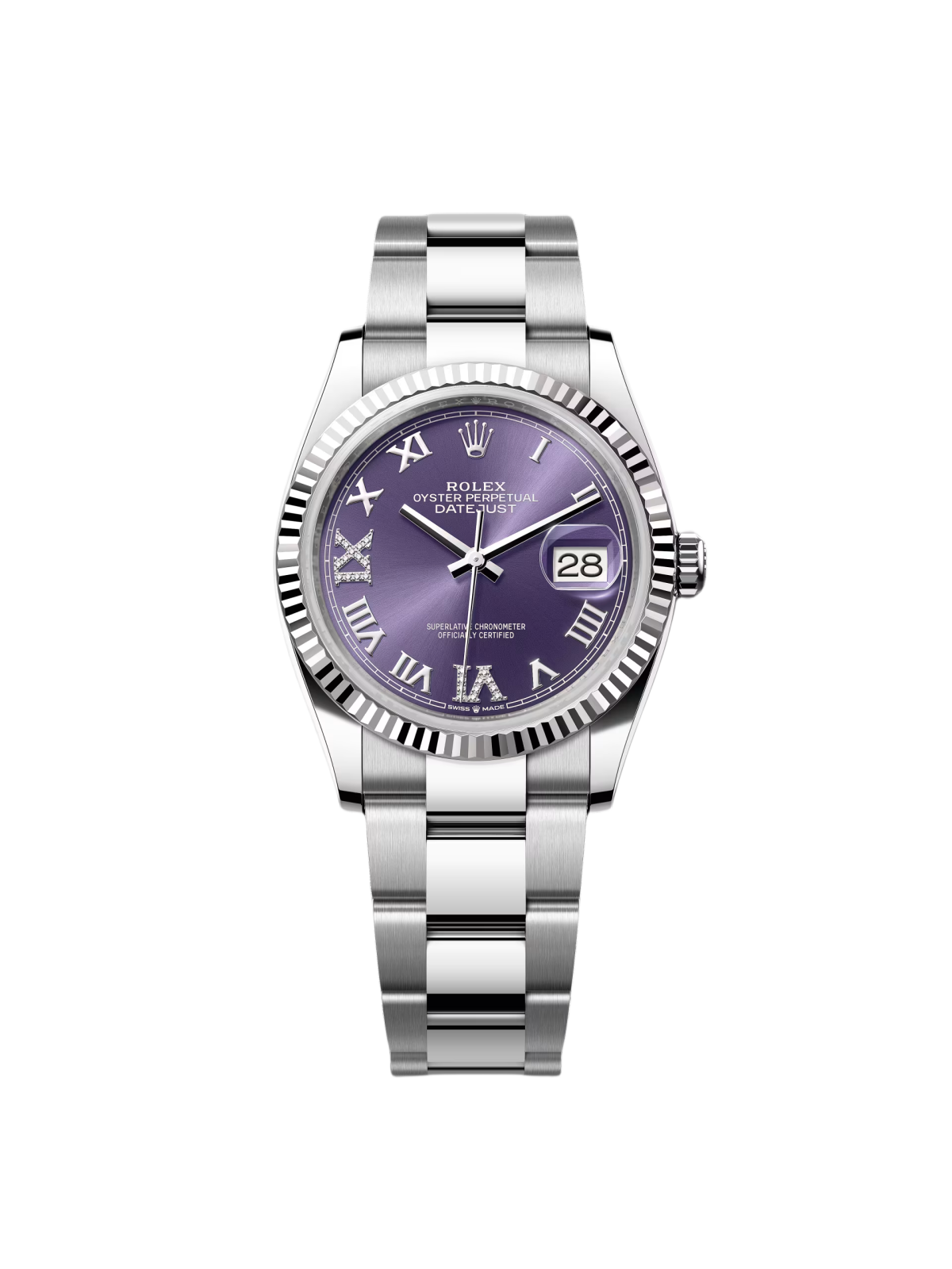 RLX Datejust 36mm 126234 Datejust Aubergine Purple Diamond Roman Oyster Stainless Steel - LITELUX